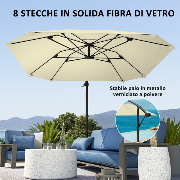 Outsunny Ombrellone a Sbalzo con Copertura Regolabile e Base a Croce, in Metallo e Poliestere, 260x304x245 cm, Crema