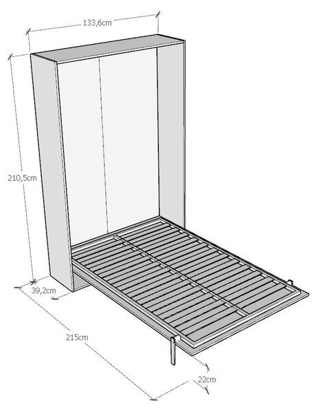 Letto a scomparsa Kentaro Una Piazza E Mezza Chiuso Occupa solo 39 cm di profondit�, Dimensioni chiuso 133.2x39,2xh210 cm struttura in legno colore Bianco Frassino
