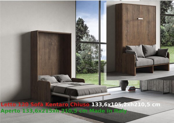 Letto 120 Sof� Kentaro verticale a scomparsa Noce Chiuso Occupa solo 105,2 cm di profondit�, Dimensioni chiuso 133,5x106x h210 cm Noce