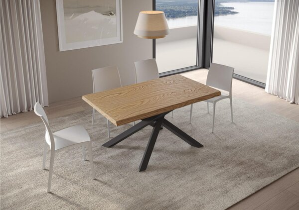 Tavolo Allungabile Rettangolare Piano Dimensioni 90x140 max 190x h78 cm estensibile fino a 190 cm -peso 41 kg scortecciato rovere gambe antracite