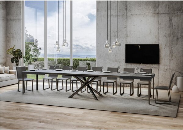 Tavolo Allungabile Piano Cemento FAMAS 90x130xh77 cm estensibile fino a 234 cm tutto in legno di Frassino telaio antracite