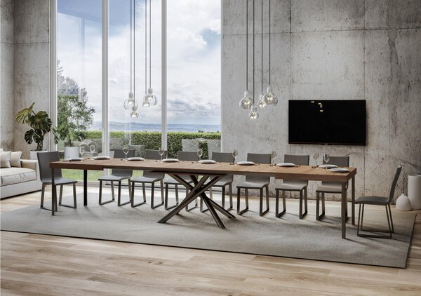 Tavolo Allungabile Piano Quercia Natura FAMAS 90x130xh77 cm estensibile fino a 234 cm tutto in legno di Frassino telaio antracite