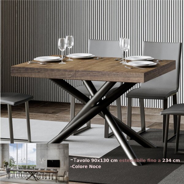 Tavolo Allungabile Piano Noce FAMAS 90x130xh77 cm estensibile fino a 234 cm tutto in legno di Frassino telaio antracite