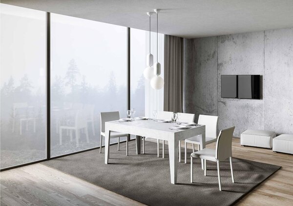 Tavolo Allungabile Piano Bianco Spatolato CICO 90x160xh77 cm estensibile fino a 220 cm tutto in legno di Frassino Bianco Spatolato