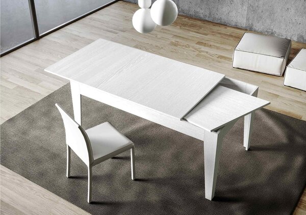 Tavolo Allungabile Piano Bianco Spatolato CICO 90x160xh77 cm estensibile fino a 220 cm tutto in legno di Frassino Bianco frassino