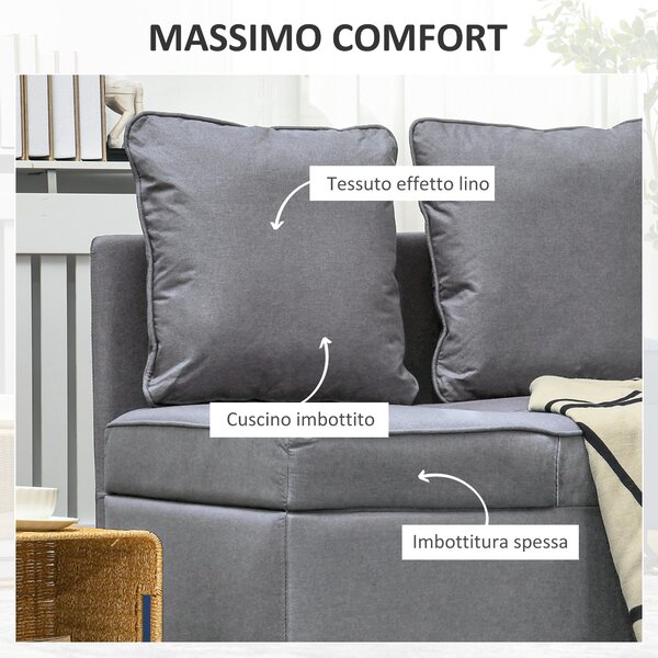 HOMCOM Poltrona Letto 3 in 1 con Schienale Reclinabile, in Tessuto Effetto Lino e Legno, 98x69x65 cm, Grigio Scuro | Aosom Italy