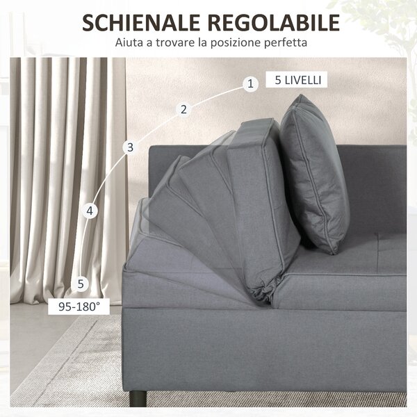 HOMCOM Poltrona Letto 3 in 1 con Schienale Reclinabile, in Tessuto Effetto Lino e Legno, 98x69x65 cm, Grigio Scuro | Aosom Italy