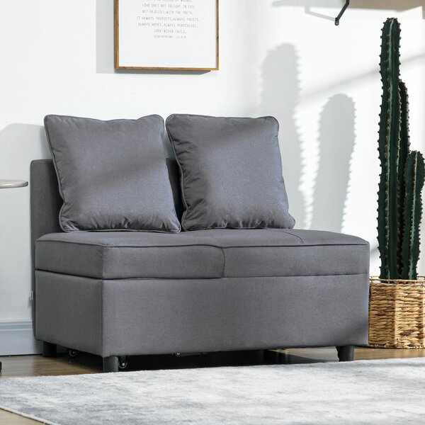 HOMCOM Poltrona Letto 3 in 1 con Schienale Reclinabile, in Tessuto Effetto Lino e Legno, 98x69x65 cm, Grigio Scuro | Aosom Italy