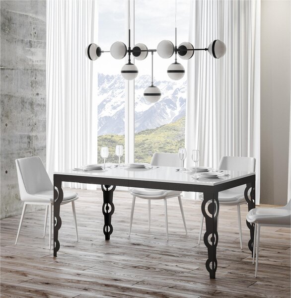 Tavolo Allungabile Quadrato BIANCO natura Karamay Evolution 160x90xh77 cm estensibile fino a 264 cm tutto in legno di Frassino telaio antracite