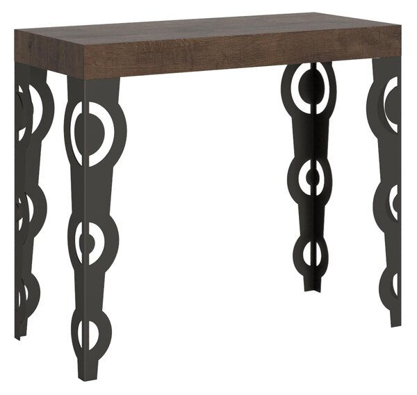 Consolle Allungabile con 3 allunghe KARAMAY SMALL 90x42xh77 cm estensibile fino a 196 cm Allunghe all�interno delle gambe tutto in legno di Frassino colore Noce