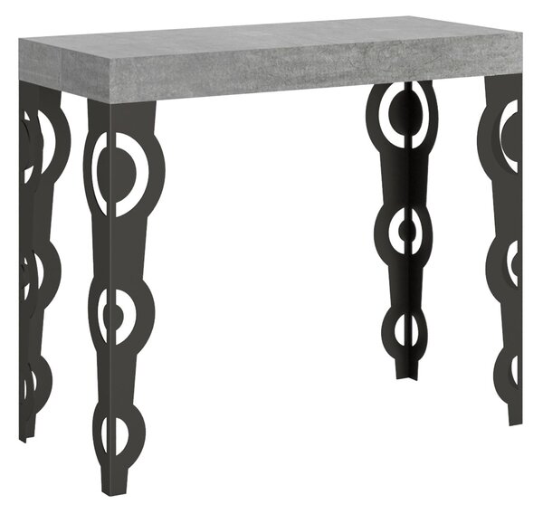 Consolle Allungabile con 3 allunghe KARAMAY SMALL 90x42xh77 cm estensibile fino a 196 cm Allunghe all�interno delle gambe tutto in legno di Frassino colore Cemento