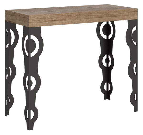 Consolle Allungabile con 3 allunghe KARAMAY SMALL 90x42xh77 cm estensibile fino a 196 cm Allunghe all�interno delle gambe tutto in legno di Frassino colore Quercia