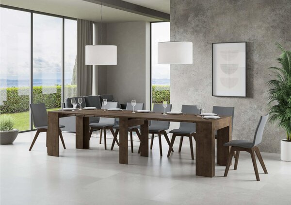 Consolle Allungabile con 4 allunghe con porta prolunghe NEW EXTRA 90x49xh78 cm estensibile fino a 307 cm (ospita fino a 14 persone) Noce