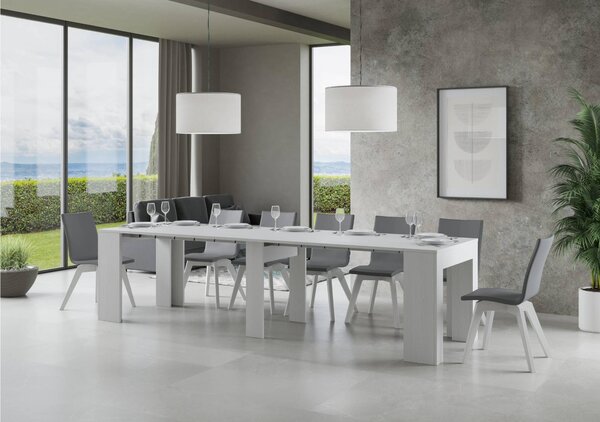 Consolle Allungabile con 4 allunghe NEW EXTRA 90x49xh78 cm estensibile fino a 307 cm Allunghe all'interno (ospita fino a 14 persone) bianco frassino