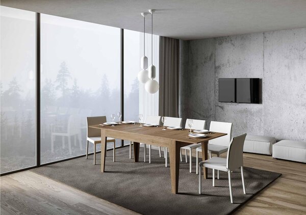 Tavolo Allungabile Piano Bianco Spatolato CICO 90x160xh77 cm estensibile fino a 220 cm tutto in legno di Frassino Quercia Natura