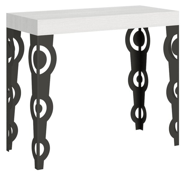 Consolle Allungabile con 3 allunghe KARAMAY SMALL 90x42xh77 cm estensibile fino a 196 cm Allunghe all�interno delle gambe tutto in legno di Frassino colore BIANCO FRASSINO
