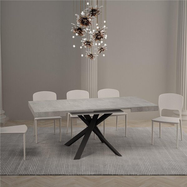 Tavolo Quadrato Allungabile Piano CLERK design Moderno Dimensioni 90x90xh77 cm estensibile fino a 194 cm - 2 allunghe tavolo Cemento