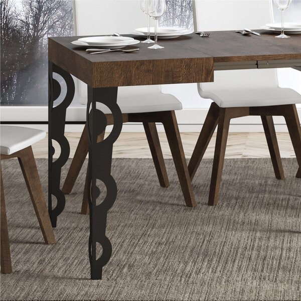 Tavolo Allungabile Quadrato Noce Karamay 90x90xh77 cm estensibile fino a 246 cm tutto in legno di Frassino telaio antracite