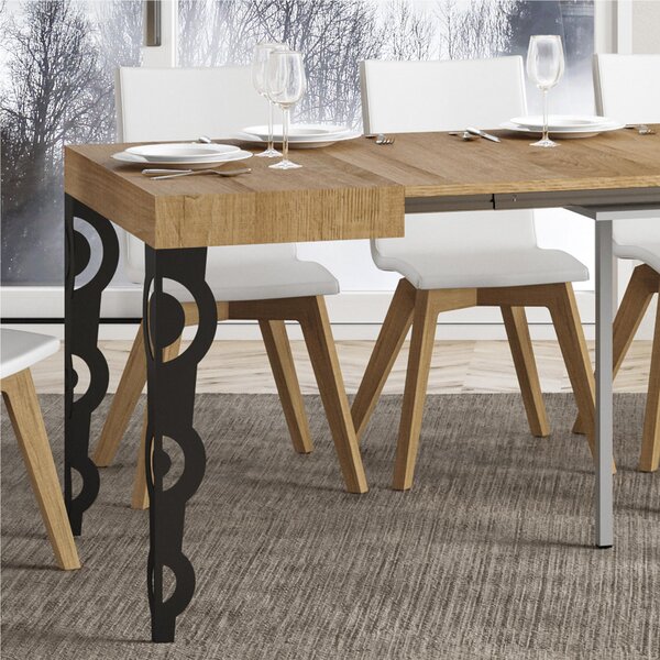 Tavolo Allungabile Quadrato Quercia natura Karamay 90x90xh77 cm estensibile fino a 246 cm tutto in legno di Frassino telaio antracite