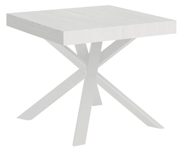 Tavolo Quadrato Allungabile Piano CLERK design Moderno Dimensioni 90x90xh77 cm estensibile fino a 194 cm - 2 allunghe Gambe in Ferro telaio bianco frassino