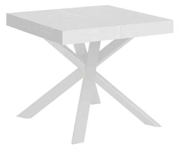 Tavolo Quadrato Allungabile Piano CLERK design Moderno Dimensioni 90x90xh77 cm estensibile fino a 194 cm - 2 allunghe Gambe in Ferro telaio bianco frassino
