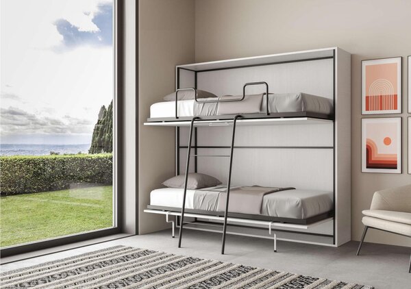 Letto a scomparsa Kentaro Una Doppio Orizzontale Chiuso Occupa solo 39 cm di profondit�, Dimensioni chiuso 199.2x39,2x h190,8 cm struttura in legno colore Bianco Frassino