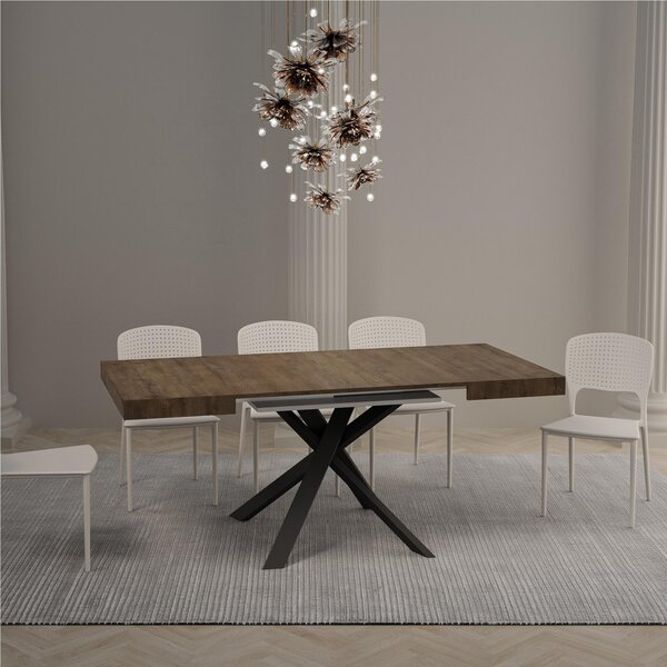 Tavolo Quadrato Allungabile Piano CLERK design Moderno Dimensioni 90x90xh77 cm estensibile fino a 194 cm - 2 allunghe Gambe in Ferro tavolo Noce