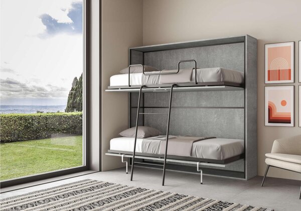 Letto a scomparsa Kentaro Una Doppio Orizzontale Chiuso Occupa solo 39 cm di profondit�, Dimensioni chiuso 199.2x39,2xh190,8 cm struttura in legno colore Cemento