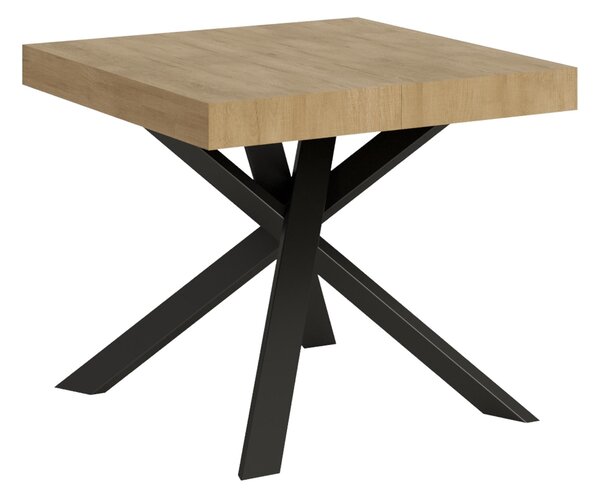Tavolo Quadrato Allungabile Piano CLERK design Moderno Dimensioni 90x90xh77 cm estensibile fino a 194 cm - 2 allunghe tavolo Gambe in Ferro Quercia Naturale