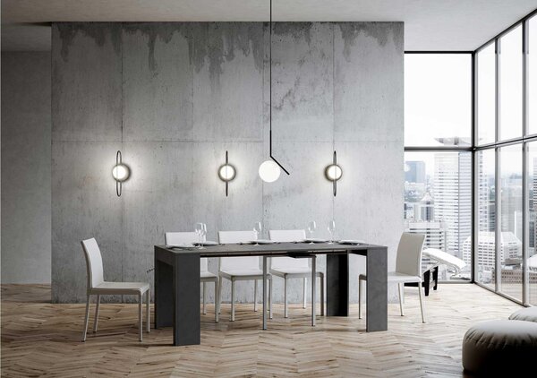 Tavolo Consolle Allungabile Small Bianco EMY fino a 198 cm con tre elementi da 52 cm, tutto in legno di Frassino 90x42xh76,8 cm colore antracite