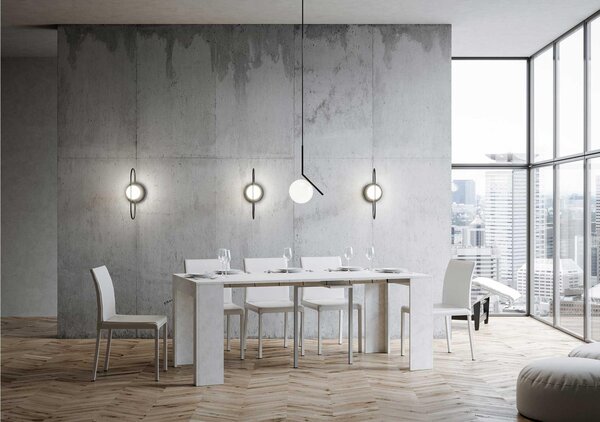 Tavolo Consolle Allungabile Small Bianco EMY fino a 198 cm con tre elementi da 52 cm, tutto in legno di Frassino 90x42xh76,8 cm colore bianco