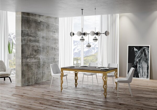Tavolo Allungabile Karamay ORO Piano NOCE natura Karamay Evolution 120x90xh77 cm estensibile fino a 224 cm tutto in legno di Frassino telaio ORO