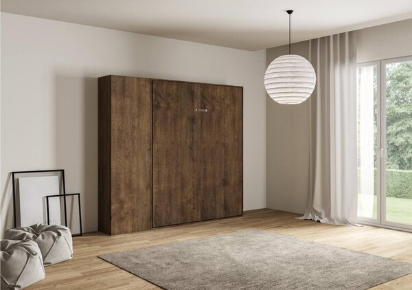 Letto a scomparsa Kentaro Una Piazza e Mezza con Colonna DX-SX Chiuso Occupa solo 39 cm di profondit�, Dimensioni chiuso 193,6x39,2xh210,5 cm struttura in legno colore Noce