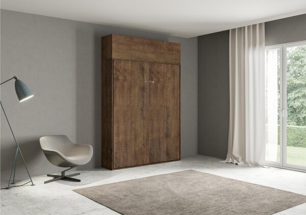 Letto a scomparsa Kentaro Una Piazza e Mezza con Pensile Vasistas Chiuso Occupa solo 39 cm di profondit�, Dimensioni chiuso 133,6x39,2xh250,5 cm struttura in legno colore Noce