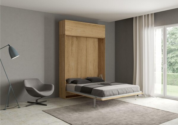 Letto a scomparsa Kentaro Matrimoniale con pensile vasistas - pensile sopra Chiuso Occupa solo 39 cm di profondit�, Dimensioni chiuso 173,6x39,2xh250,5 cm Quercia natura