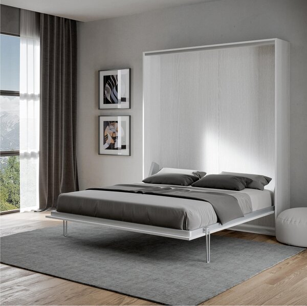Letto a scomparsa Kentaro matrimoniale c Chiuso Occupa solo 39 cm di profondit�, Dimensioni chiuso 174x39xh210 cm struttura in legno colore Bianco Frassino