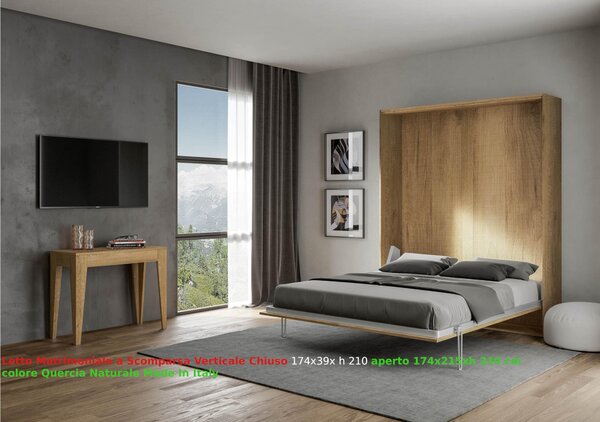 Letto a scomparsa Kentaro matrimoniale Chiuso Occupa solo 39 cm di profondit�, Dimensioni chiuso 174x39xh210 cm struttura in legno colore Quercia Natura