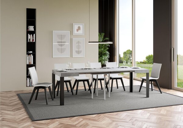 Tavolo Allungabile quadrato LINEA design Moderno Dimensioni 90x90xh77 cm estensibile fino a 246 cm piano in Legno di Frassino , Cemento