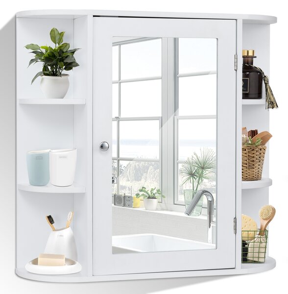 Costway Armadietto a specchio pensile da bagno Mobile da parete con ante 65x17x63cm Bianco