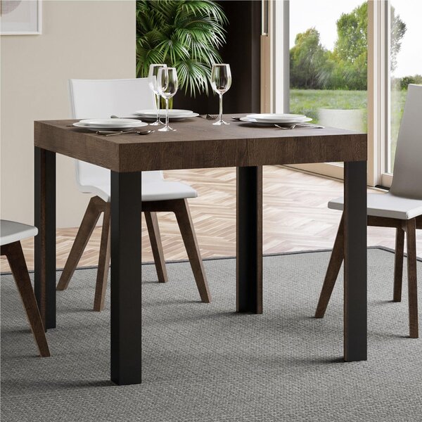 Tavolo Allungabile quadrato LINEA design Moderno Dimensioni 90x90xh77 cm estensibile fino a 246 cm piano in Legno di Frassino,Noce