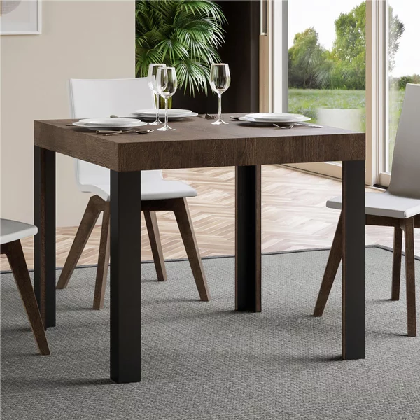 Tavolo Allungabile quadrato LINEA design Moderno Dimensioni 90x90xh77 cm estensibile fino a 246 cm piano in Legno di Frassino,Noce