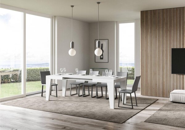 Tavolo Allungabile Piano NAXY 90x120xh77 cm estensibile fino a 224 cm tutto in legno di Frassino Bianco Frassino