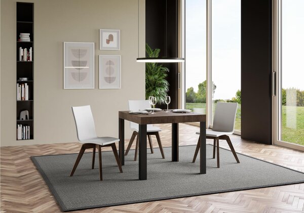 Tavolo Allungabile quadrato LINEA design Moderno Dimensioni 90x90xh77 cm estensibile fino a 246 cm piano in Legno di Frassino,Noce