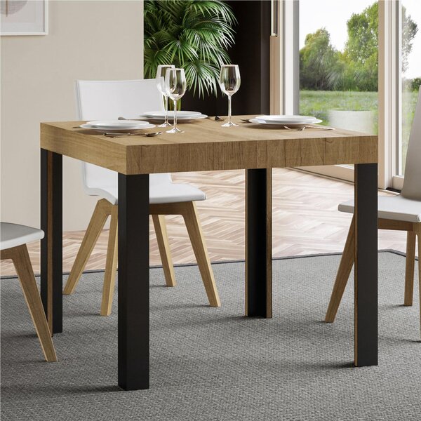 Tavolo Allungabile quadrato LINEA design Moderno Dimensioni 90x90xh77 cm estensibile fino a 246 cm piano in Legno di Frassino , Quercia naturale