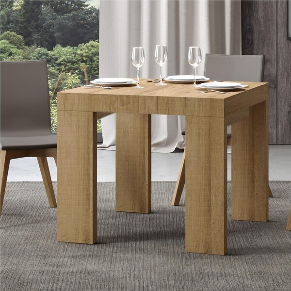 Tavolo Allungabile Quadrato Quercia natura ROXEL 90x90xh77 cm estensibile fino a 246 cm tutto in legno di Frassino