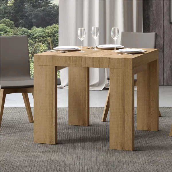 Tavolo Allungabile Quadrato Quercia natura ROXEL 90x90xh77 cm estensibile fino a 246 cm tutto in legno di Frassino