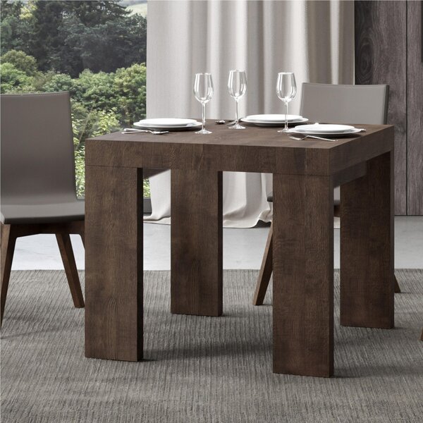 Tavolo Allungabile Quadrato Noce ROXEL 90x90xh77 cm estensibile fino a 246 cm tutto in legno di Frassino