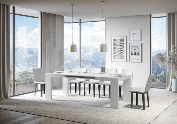 Tavolo Allungabile Piano ROXELL 90x120xh77 cm estensibile fino a 224 cm tutto in legno di Frassino Bianco Frassino
