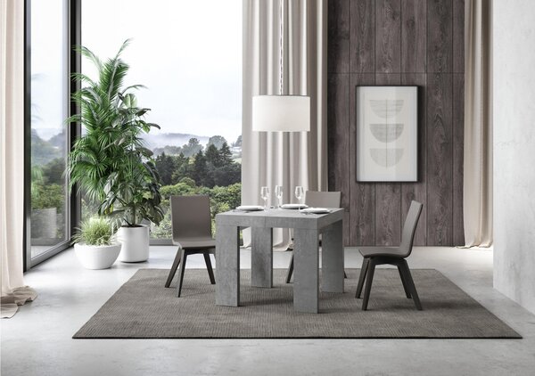 Tavolo Allungabile Quadrato Cemento ROXEL 90x90xh77 cm estensibile fino a 246 cm tutto in legno di Frassino