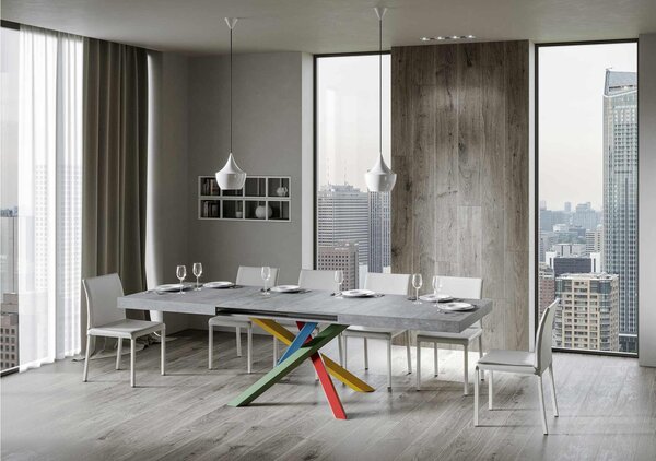 Tavolo Allungabile Piano VOLANTIS design Moderno Dimensioni 90x120xh77 cm estensibile fino a 224 cm telaio 4 colori piano in Legno di Frassino Cemento